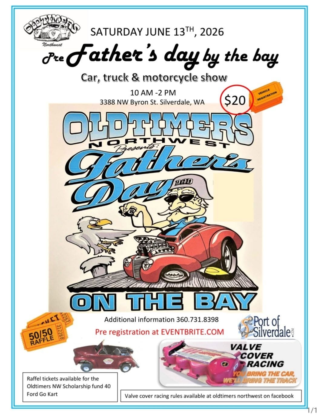 Oldtimers Northwest Father's Day by the Bay car, truck, and motorcycle show flyer