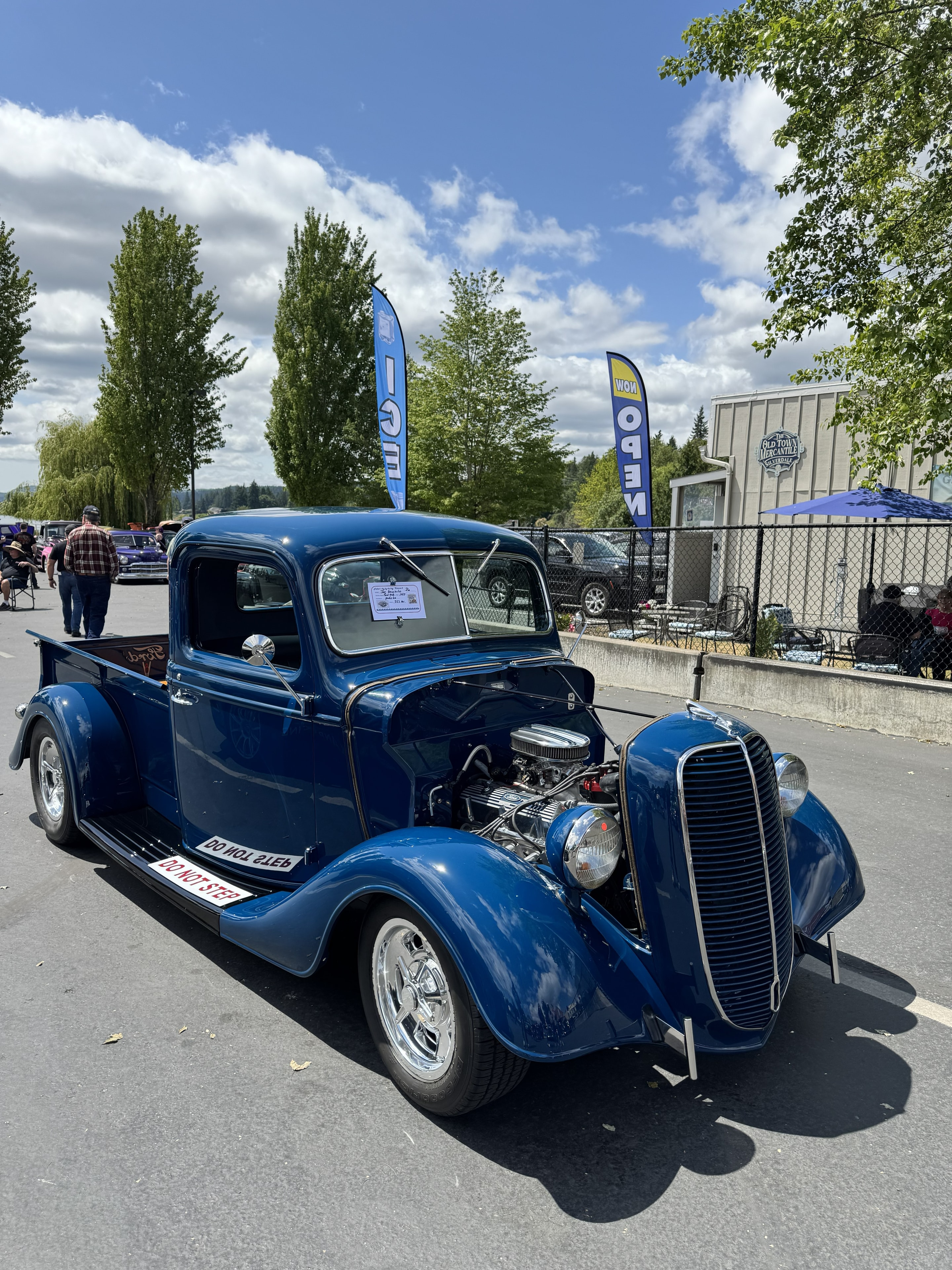 Restored blue vintage pickup truck at the Northwest Old Timers Car Show in Old Town Silverdale