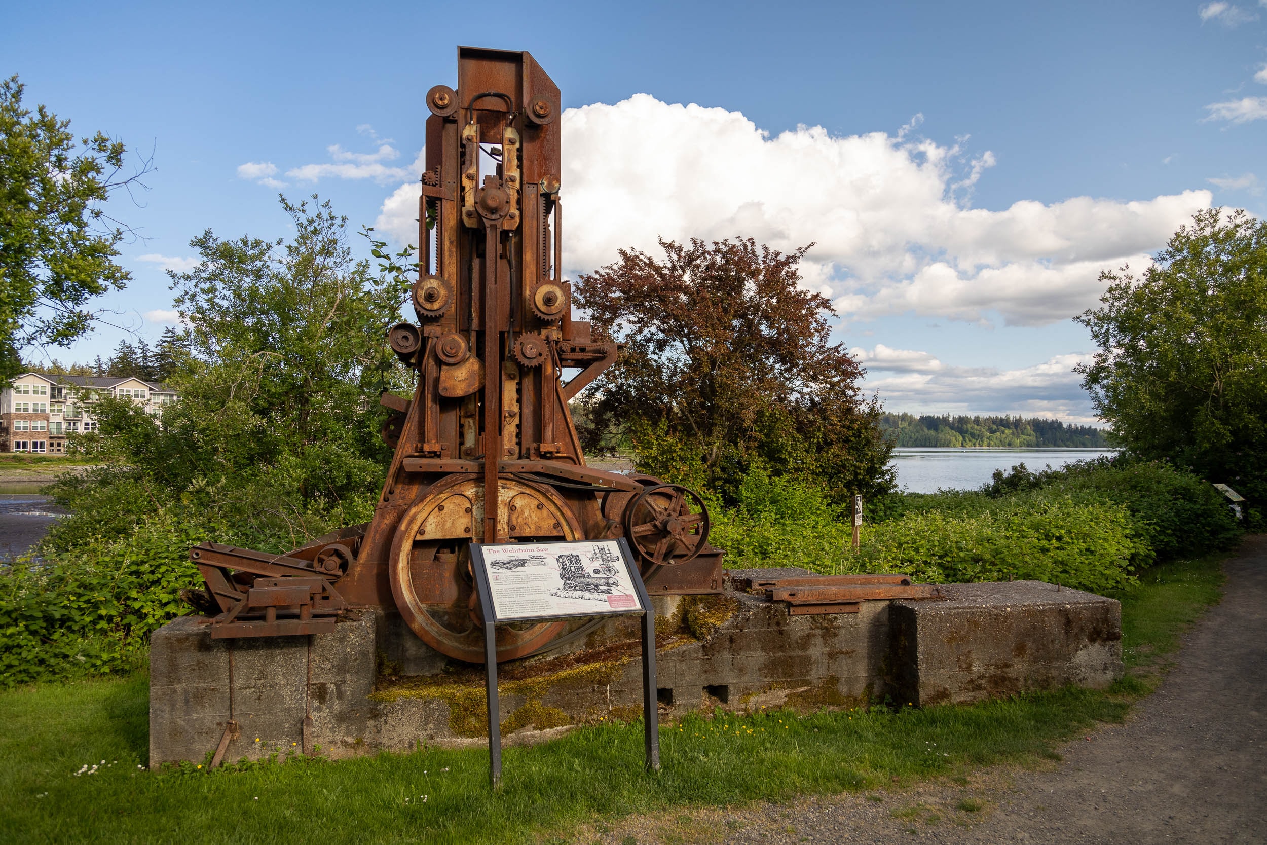 The Wickersham saw artifact at Silverdale Waterfront Park, a remnant of the logging era