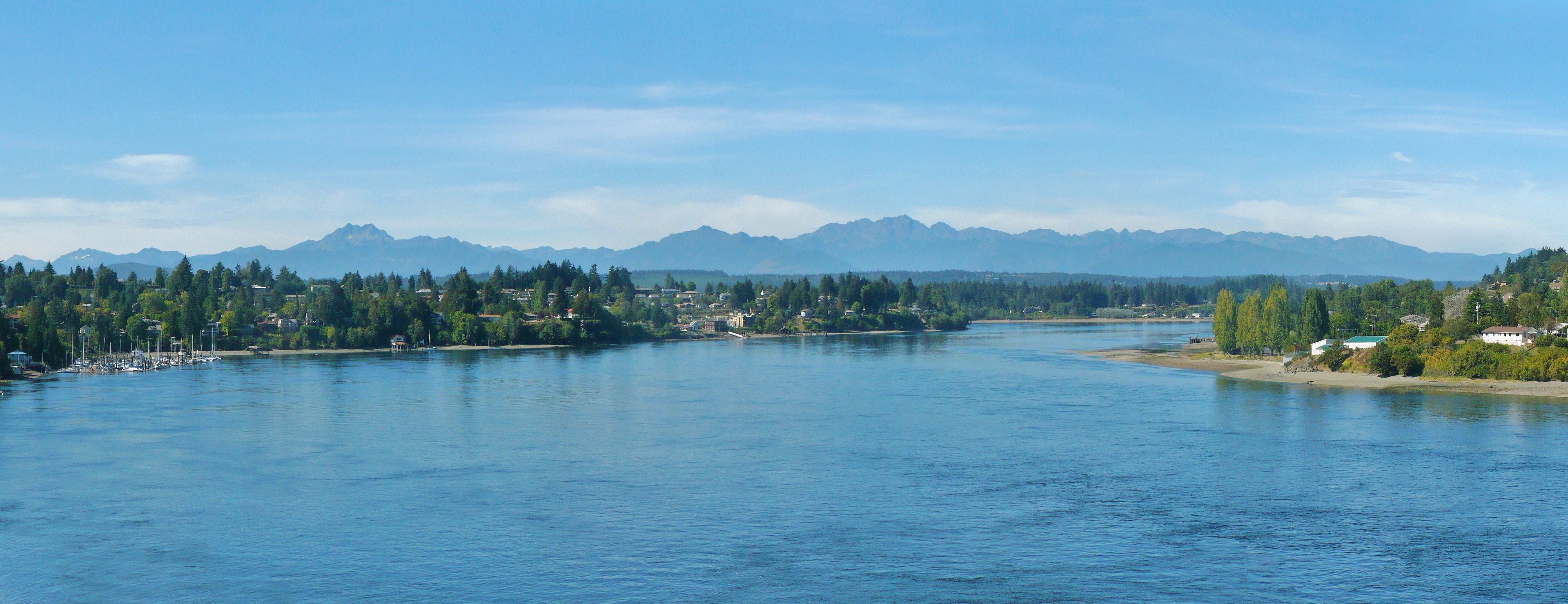 Olympic Mountains rising beyond Dyes Inlet and the Silverdale shoreline